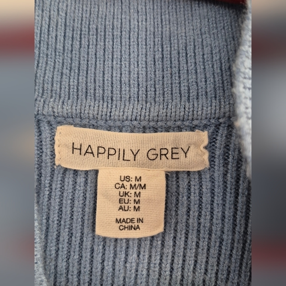 Elegant V-Neck Blue Sweater with Button Accents - Picture 4 of 5